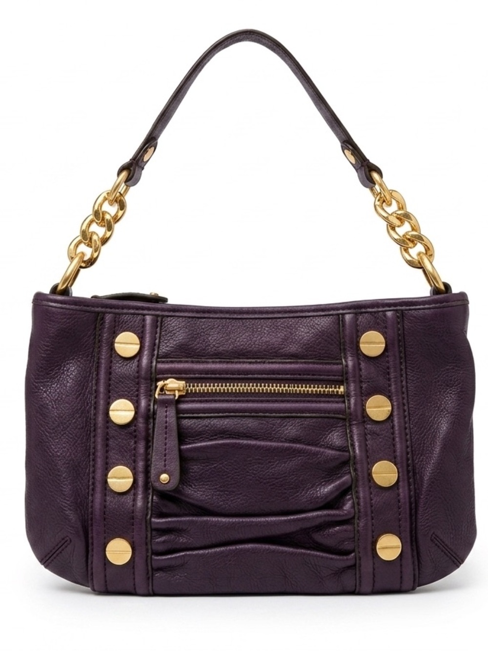 b. makowsky Deep Plum Leather Small Bag with Gold Hardware